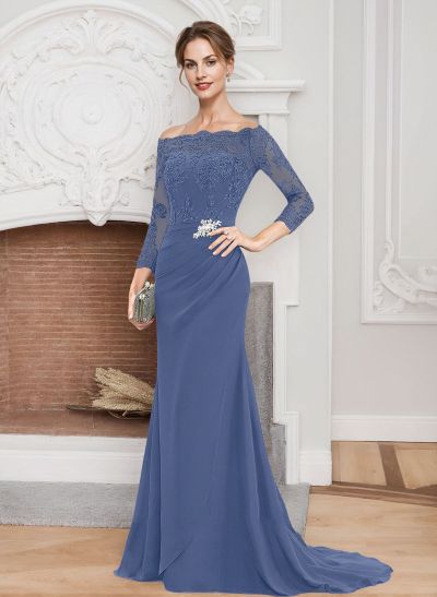 Sheath/Column Off-The-Shoulder Lace/Chiffon Mother Of The Bride Dresses With Appliques Lace