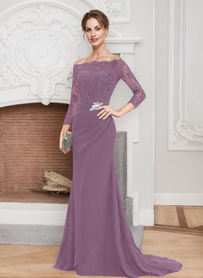 Sheath/Column Off-The-Shoulder Lace/Chiffon Mother Of The Bride Dresses With Appliques Lace