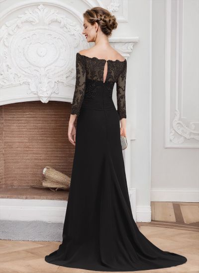 Sheath/Column Off-The-Shoulder Lace/Chiffon Mother Of The Bride Dresses With Appliques Lace