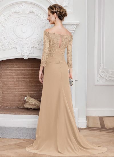 Sheath/Column Off-The-Shoulder Lace/Chiffon Mother Of The Bride Dresses With Appliques Lace