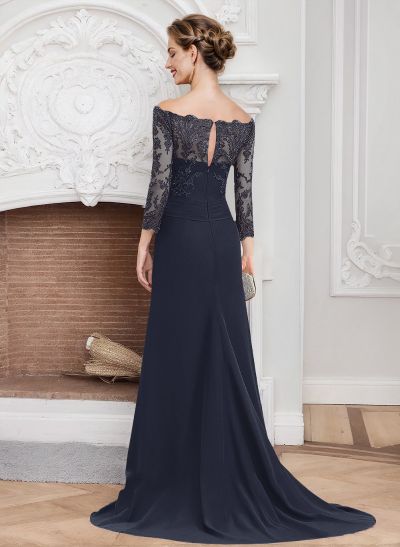 Sheath/Column Off-The-Shoulder Lace/Chiffon Mother Of The Bride Dresses With Appliques Lace