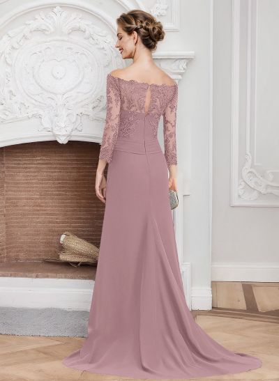 Sheath/Column Off-The-Shoulder Lace/Chiffon Mother Of The Bride Dresses With Appliques Lace