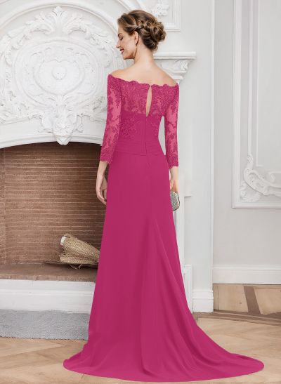 Sheath/Column Off-The-Shoulder Lace/Chiffon Mother Of The Bride Dresses With Appliques Lace