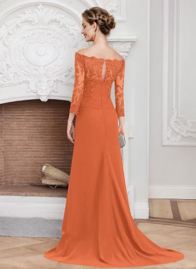 Sheath/Column Off-The-Shoulder Lace/Chiffon Mother Of The Bride Dresses With Appliques Lace