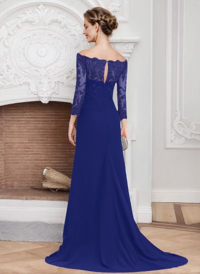 Sheath/Column Off-The-Shoulder Lace/Chiffon Mother Of The Bride Dresses With Appliques Lace