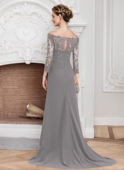 Sheath/Column Off-The-Shoulder Lace/Chiffon Mother Of The Bride Dresses With Appliques Lace