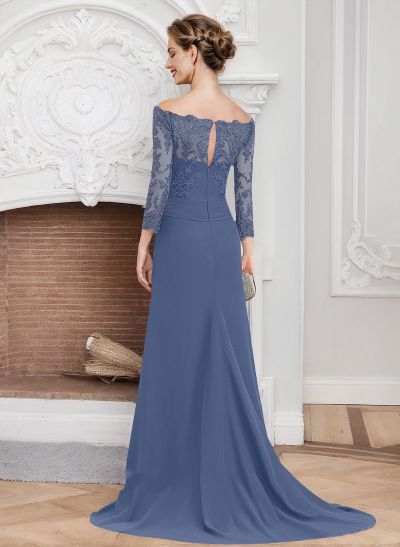 Sheath/Column Off-The-Shoulder Lace/Chiffon Mother Of The Bride Dresses With Appliques Lace