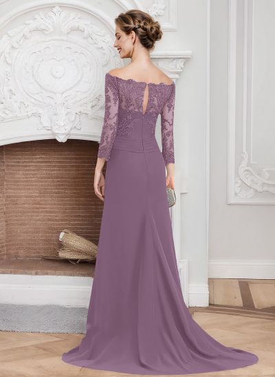 Sheath/Column Off-The-Shoulder Lace/Chiffon Mother Of The Bride Dresses With Appliques Lace