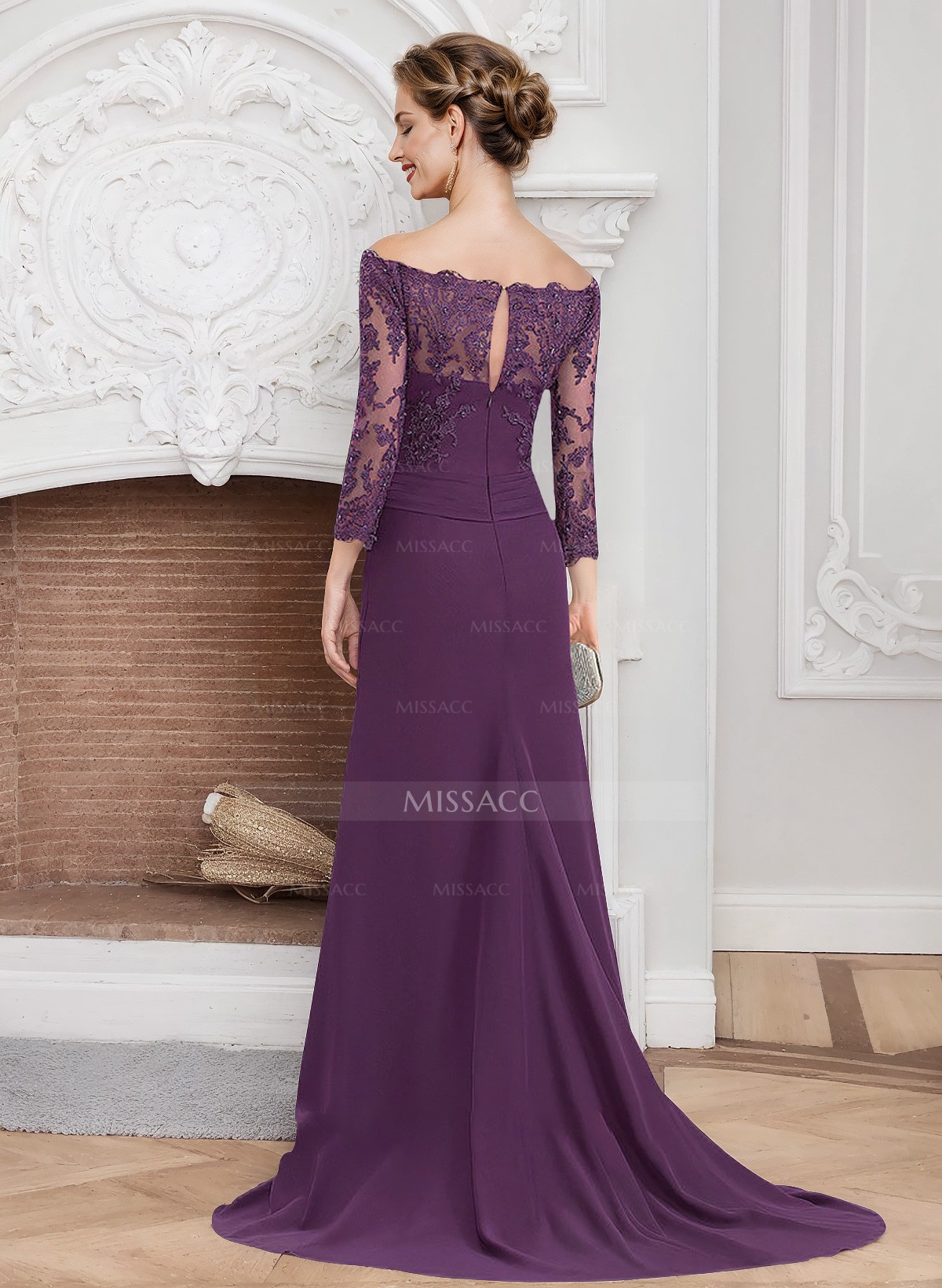 Sheath/Column Off-The-Shoulder Lace/Chiffon Mother Of The Bride Dresses With Appliques Lace