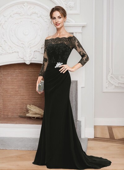 Sheath/Column Off-The-Shoulder Lace/Chiffon Mother Of The Bride Dresses With Appliques Lace