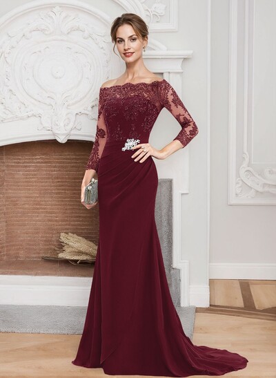 Sheath/Column Off-The-Shoulder Lace/Chiffon Mother Of The Bride Dresses With Appliques Lace