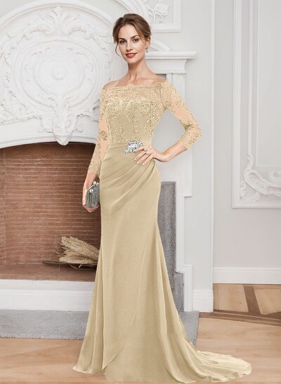 Sheath/Column Off-The-Shoulder Lace/Chiffon Mother Of The Bride Dresses With Appliques Lace
