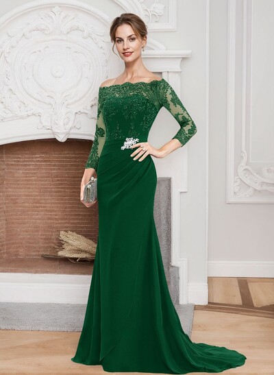 Sheath/Column Off-The-Shoulder Lace/Chiffon Mother Of The Bride Dresses With Appliques Lace