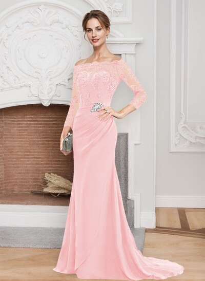 Sheath/Column Off-The-Shoulder Lace/Chiffon Mother Of The Bride Dresses With Appliques Lace