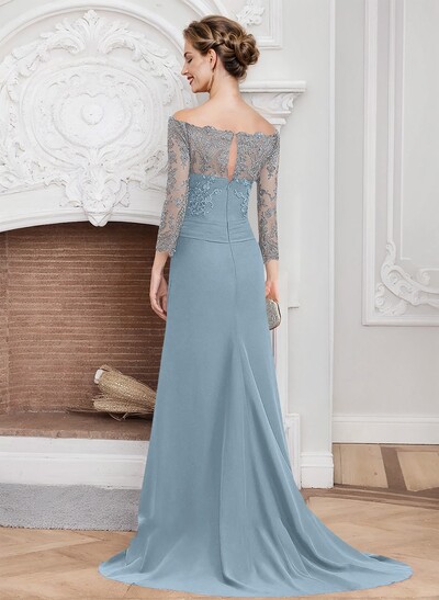 Sheath/Column Off-The-Shoulder Lace/Chiffon Mother Of The Bride Dresses With Appliques Lace