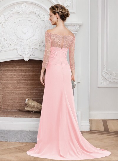 Sheath/Column Off-The-Shoulder Lace/Chiffon Mother Of The Bride Dresses With Appliques Lace