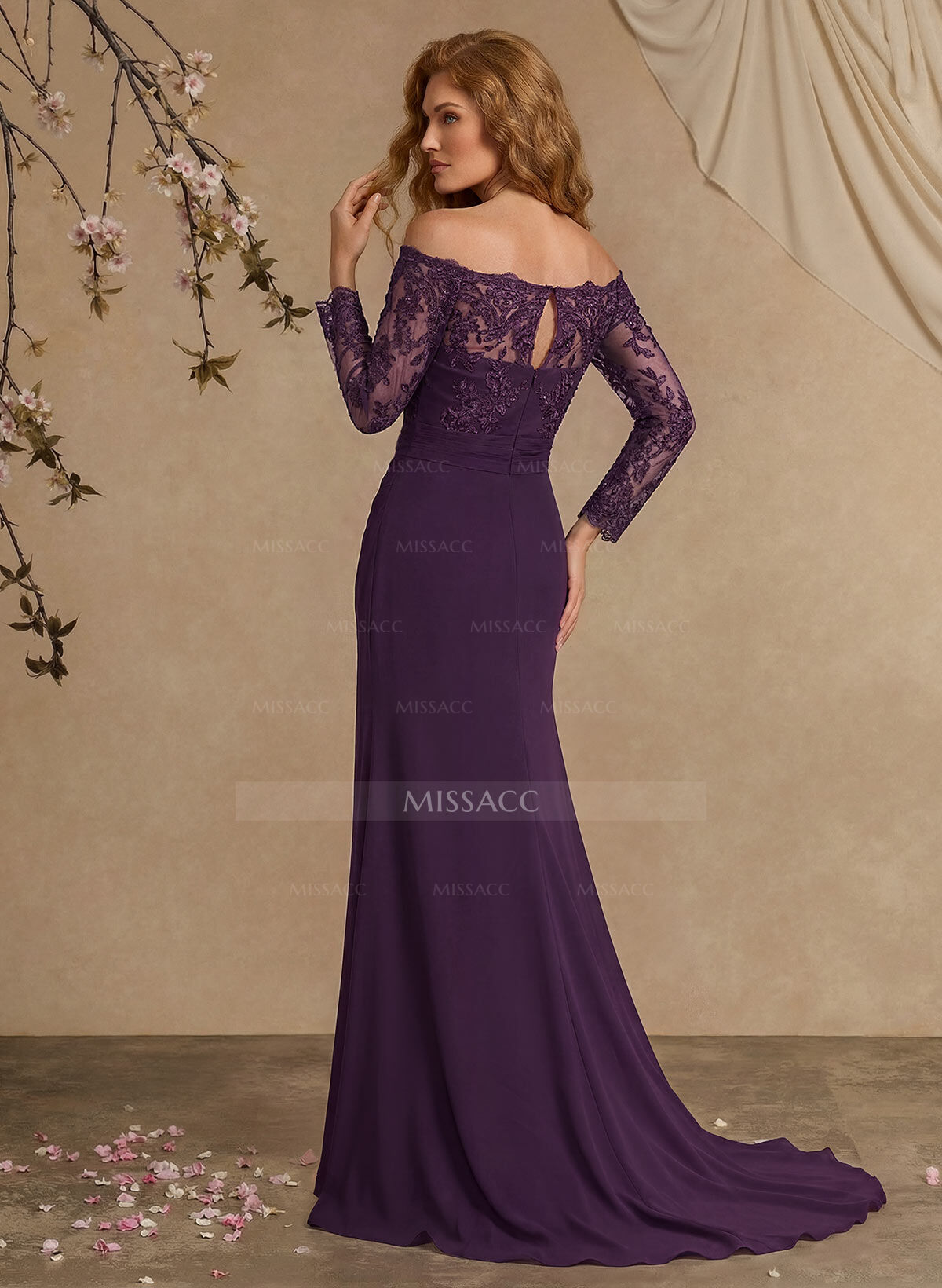 Sheath/Column Off-The-Shoulder Lace/Chiffon Mother Of The Bride Dresses With Appliques Lace