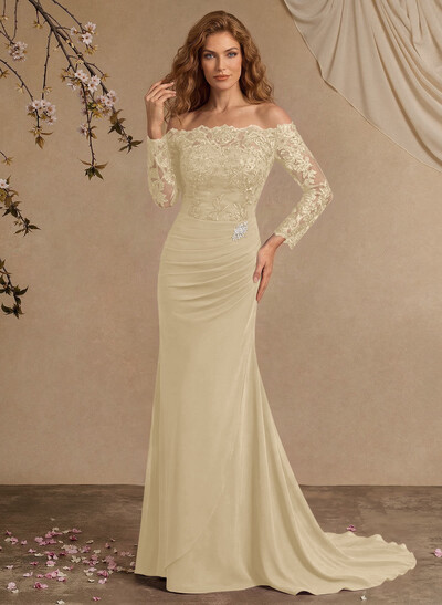 Sheath/Column Off-The-Shoulder Lace/Chiffon Mother Of The Bride Dresses With Appliques Lace