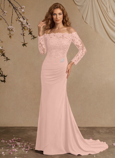Sheath/Column Off-The-Shoulder Lace/Chiffon Mother Of The Bride Dresses With Appliques Lace