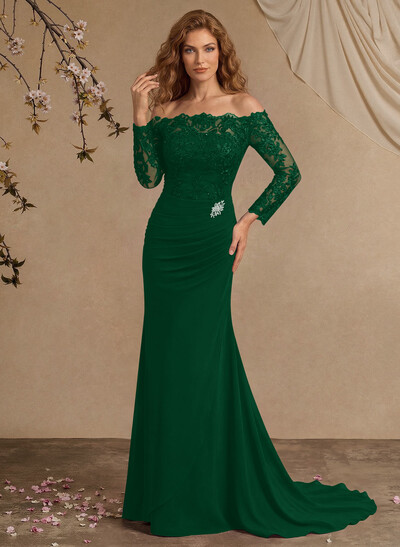 Sheath/Column Off-The-Shoulder Lace/Chiffon Mother Of The Bride Dresses With Appliques Lace