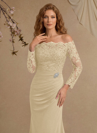 Sheath/Column Off-The-Shoulder Lace/Chiffon Mother Of The Bride Dresses With Appliques Lace