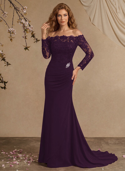 Sheath/Column Off-The-Shoulder Lace/Chiffon Mother Of The Bride Dresses With Appliques Lace