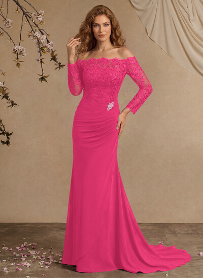 Sheath/Column Off-The-Shoulder Lace/Chiffon Mother Of The Bride Dresses With Appliques Lace