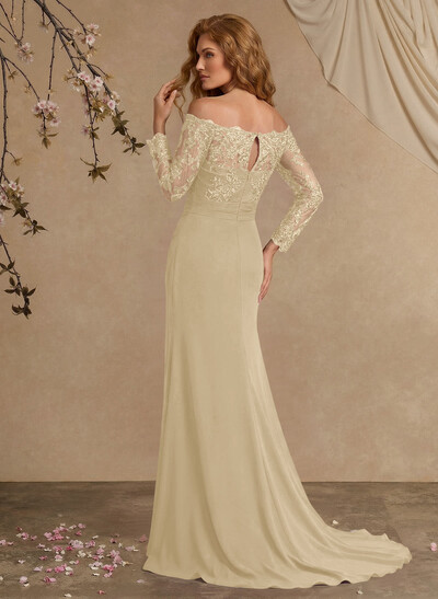 Sheath/Column Off-The-Shoulder Lace/Chiffon Mother Of The Bride Dresses With Appliques Lace