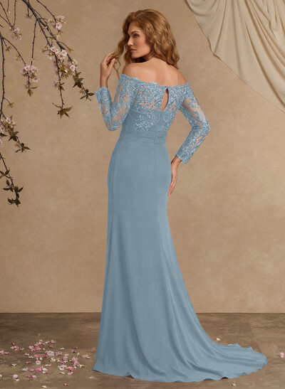 Sheath/Column Off-The-Shoulder Lace/Chiffon Mother Of The Bride Dresses With Appliques Lace