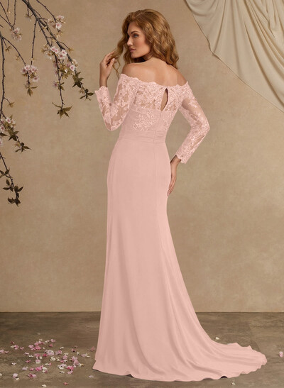 Sheath/Column Off-The-Shoulder Lace/Chiffon Mother Of The Bride Dresses With Appliques Lace