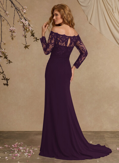 Sheath/Column Off-The-Shoulder Lace/Chiffon Mother Of The Bride Dresses With Appliques Lace