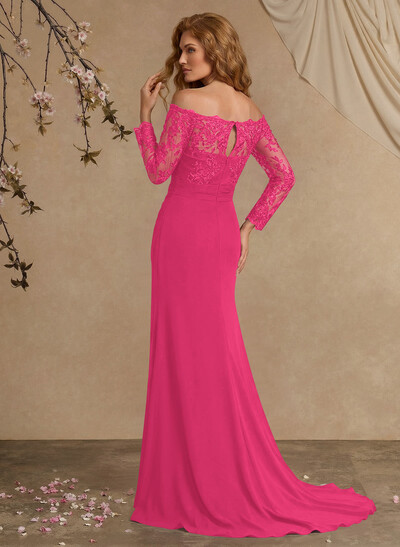 Sheath/Column Off-The-Shoulder Lace/Chiffon Mother Of The Bride Dresses With Appliques Lace