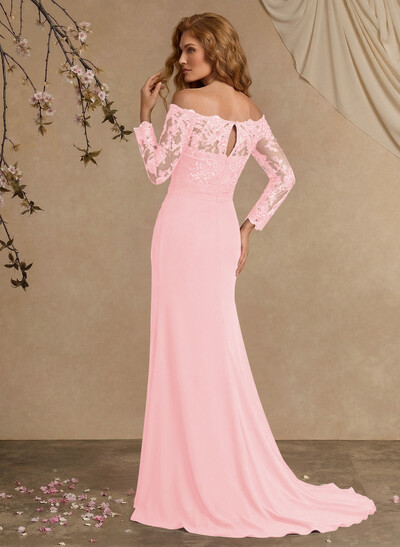 Sheath/Column Off-The-Shoulder Lace/Chiffon Mother Of The Bride Dresses With Appliques Lace