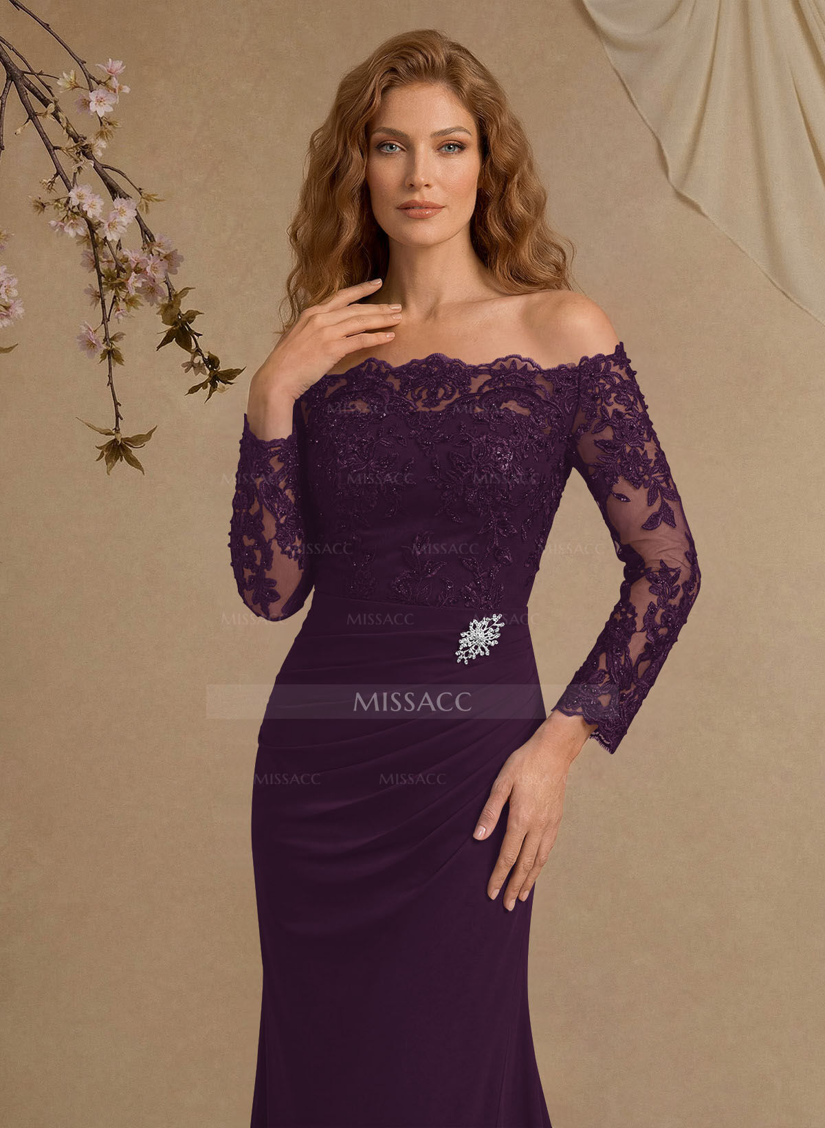 Sheath/Column Off-The-Shoulder Lace/Chiffon Mother Of The Bride Dresses With Appliques Lace