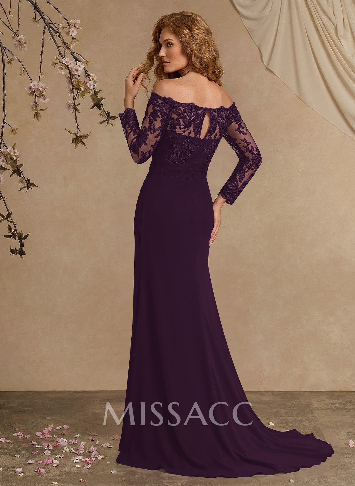 Sheath/Column Off-The-Shoulder Lace/Chiffon Mother Of The Bride Dresses With Appliques Lace