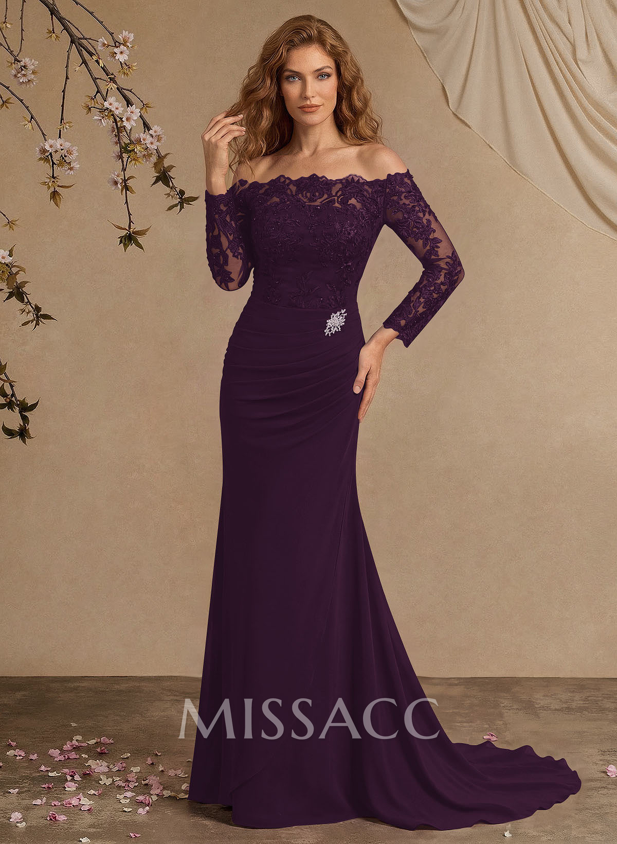 Sheath/Column Off-The-Shoulder Lace/Chiffon Mother Of The Bride Dresses With Appliques Lace