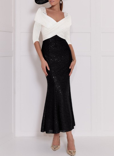 Trumpet/Mermaid V-Neck 3/4 Sleeves Ankle-Length Sequined Mother Of The Bride Dresses