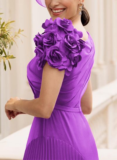 A-Line Asymmetrical Silk Like Satin Mother Of The Bride Dresses With Pleated/Flower(s)
