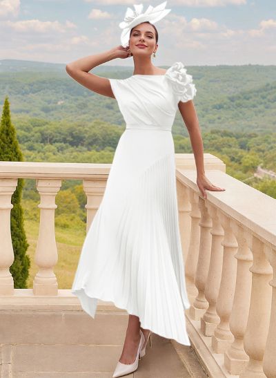 A-Line Asymmetrical Silk Like Satin Mother Of The Bride Dresses With Pleated/Flower(s)