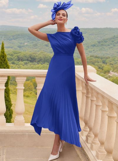 A-Line Asymmetrical Silk Like Satin Mother Of The Bride Dresses With Pleated/Flower(s)