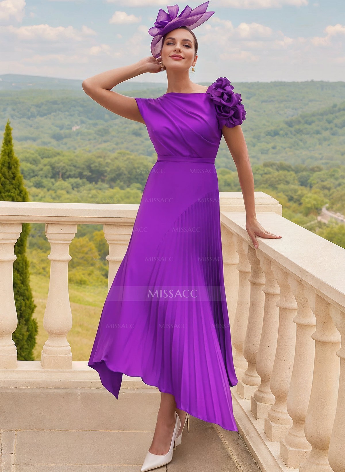 A-Line Asymmetrical Silk Like Satin Mother Of The Bride Dresses With Pleated/Flower(s)