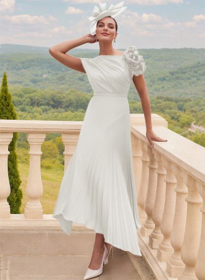 A-Line Asymmetrical Stretch Chiffon Mother Of The Bride Dresses With Pleated/Flower(s) A-Line Asymmetrical Stretch Chiffon Mother Of The Bride Dresses With Pleated/Flower(s)