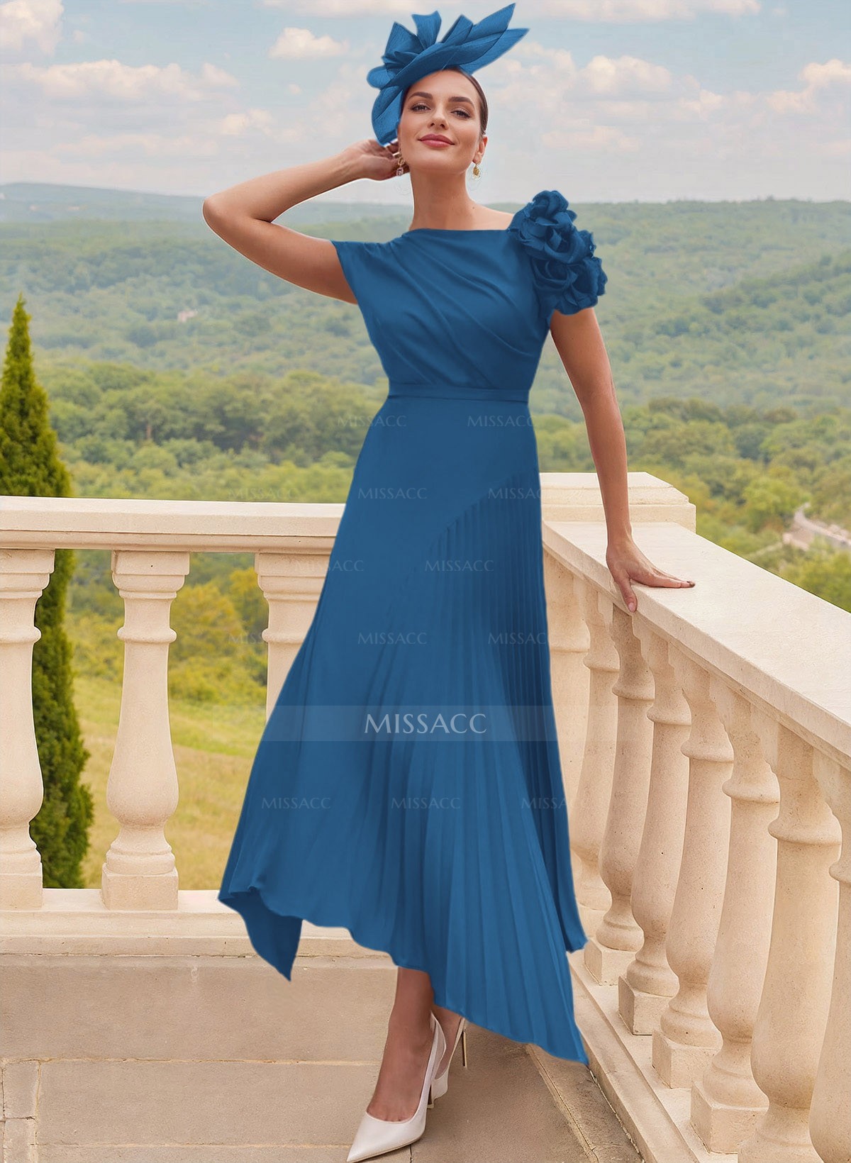 mame SilkCotton I‐Line Dress Mame Kurogouchi】 Back Satin Crepe Georgette Embroidered