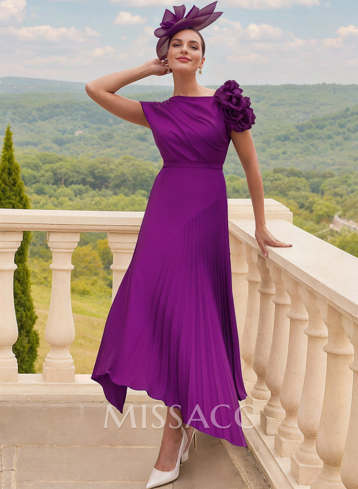 A-Line Asymmetrical Stretch Chiffon Mother Of The Bride Dresses With Pleated/Flower(s) A-Line Asymmetrical Stretch Chiffon Mother Of The Bride Dresses With Pleated/Flower(s)