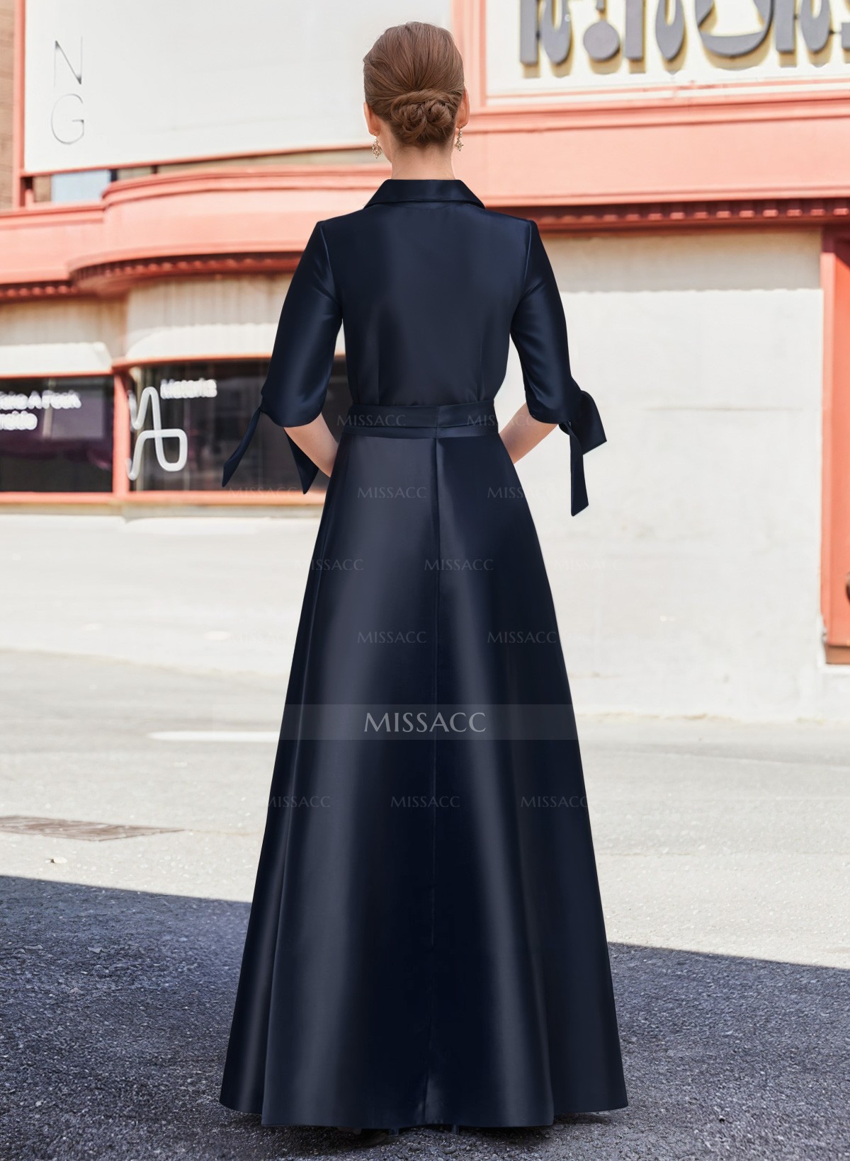 Jumpsuit/Pantsuit V-Neck 1/2 Sleeves Floor-Length Satin Mother Of The Bride Dresses