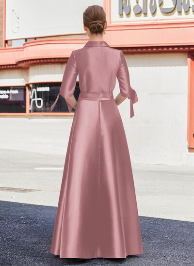 Jumpsuit/Pantsuit V-Neck 1/2 Sleeves Floor-Length Satin Mother Of The Bride Dresses