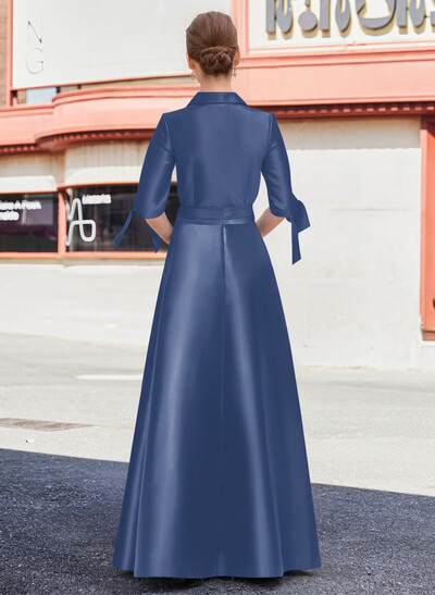Jumpsuit/Pantsuit V-Neck 1/2 Sleeves Floor-Length Satin Mother Of The Bride Dresses