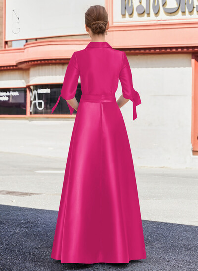 Jumpsuit/Pantsuit V-Neck 1/2 Sleeves Floor-Length Satin Mother Of The Bride Dresses