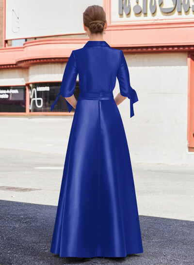 Jumpsuit/Pantsuit V-Neck 1/2 Sleeves Floor-Length Satin Mother Of The Bride Dresses