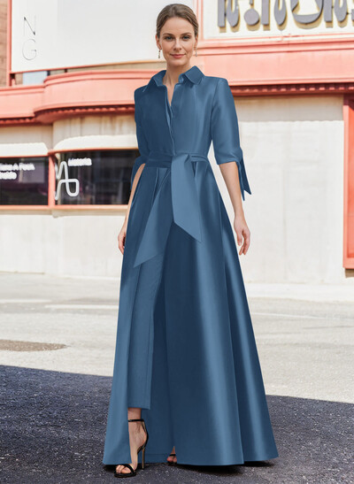 Jumpsuit/Pantsuit V-Neck 1/2 Sleeves Floor-Length Satin Mother Of The Bride Dresses
